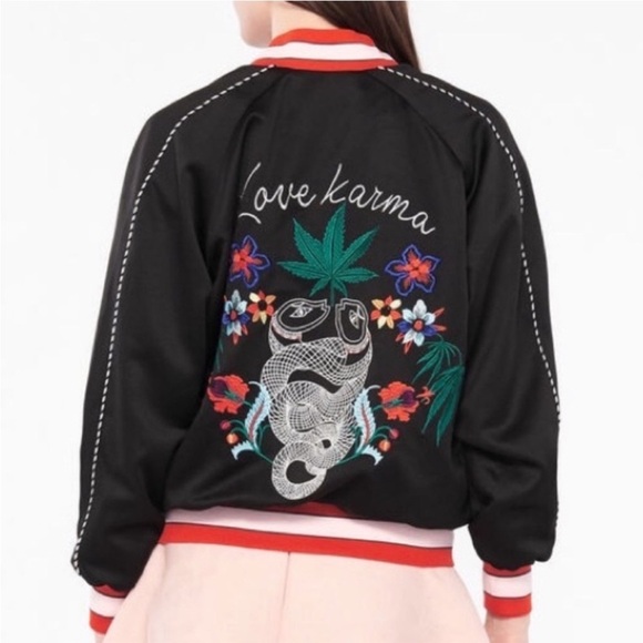 Sandro Black Love Karma Embroidered Bomber Jacket - Picture 1 of 16